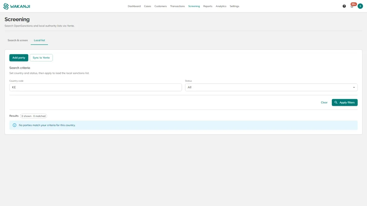 The Local list tab, where your own flagged parties are kept