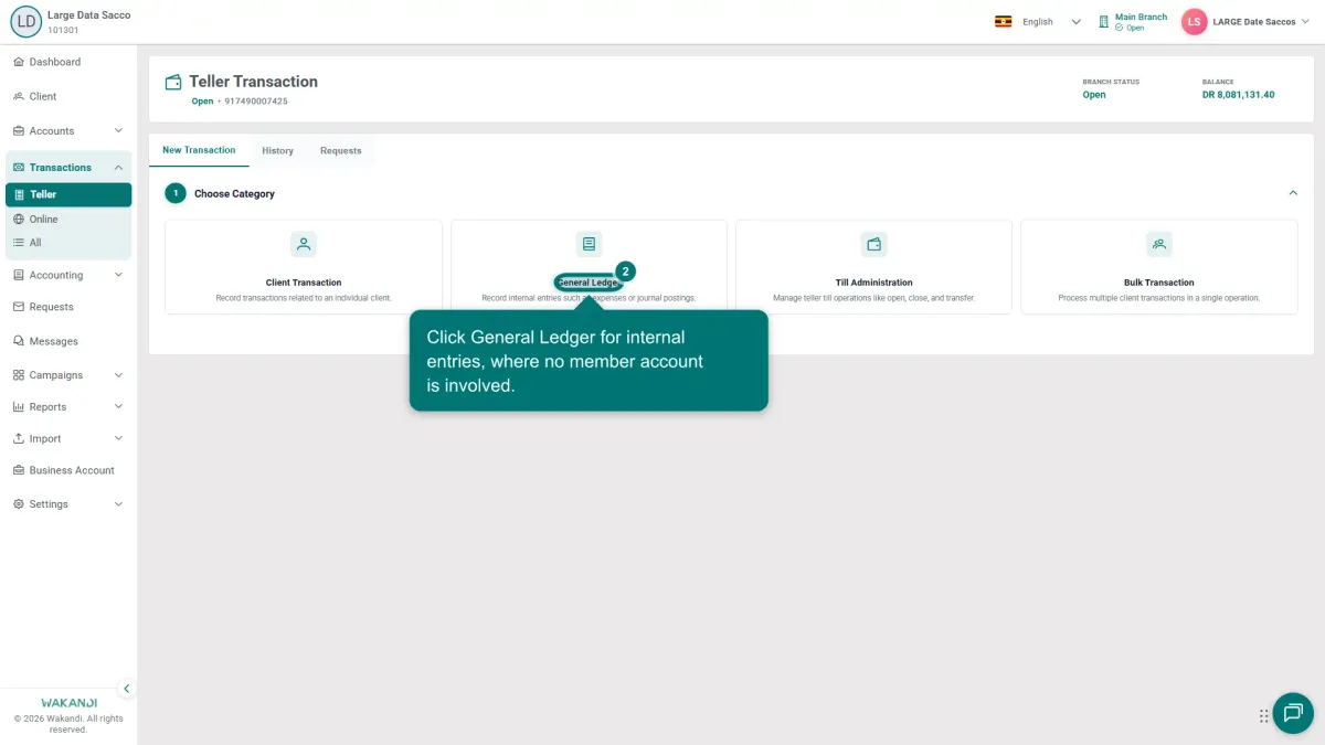 The Choose Category cards with General Ledger highlighted