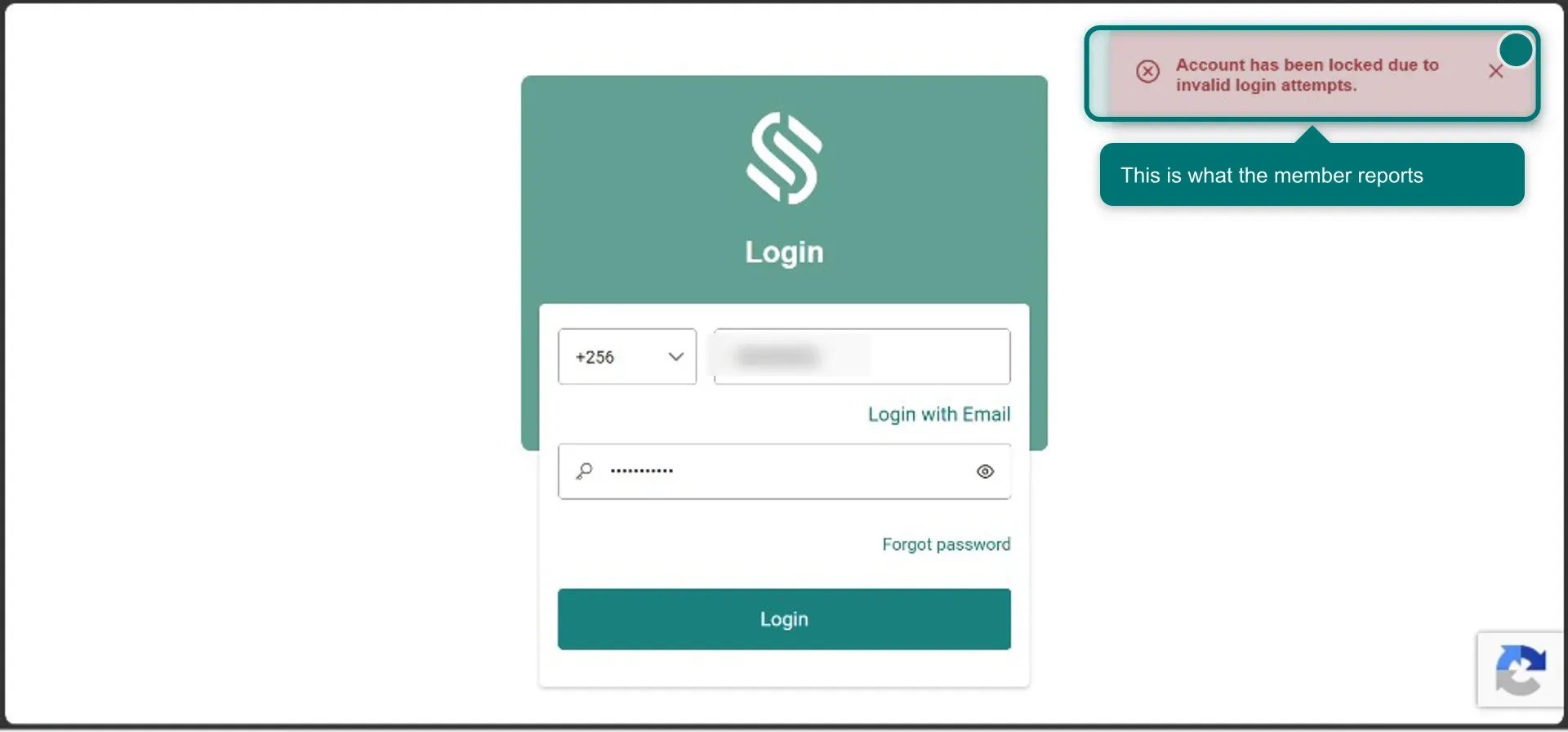 The Wakandi sign-in screen with the red "Account has been locked due to invalid login attempts." banner