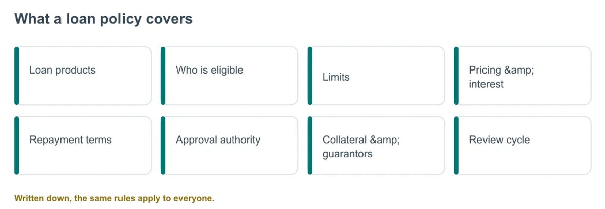 What a loan policy covers, diagram