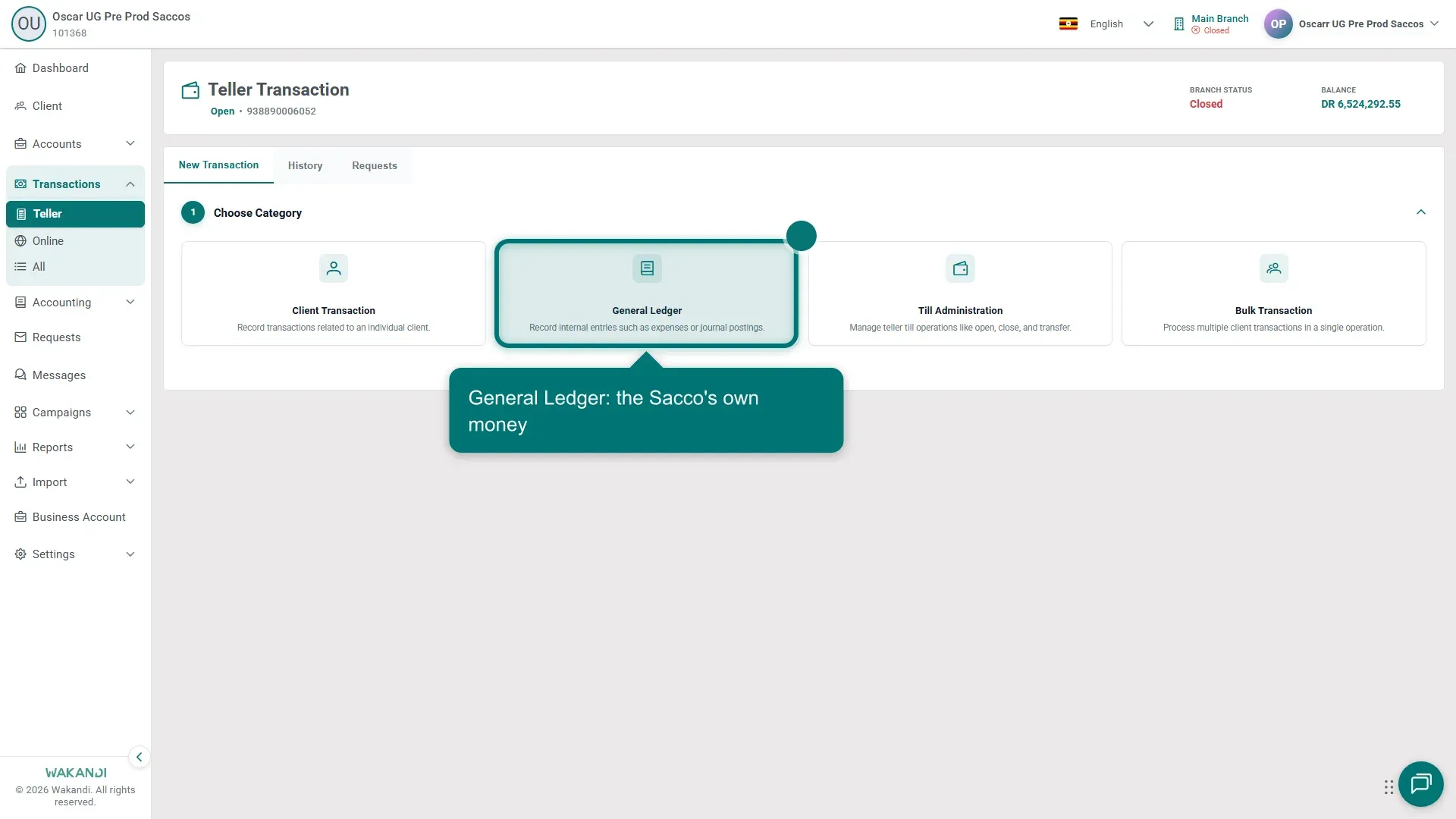 The Choose Category cards with General Ledger highlighted