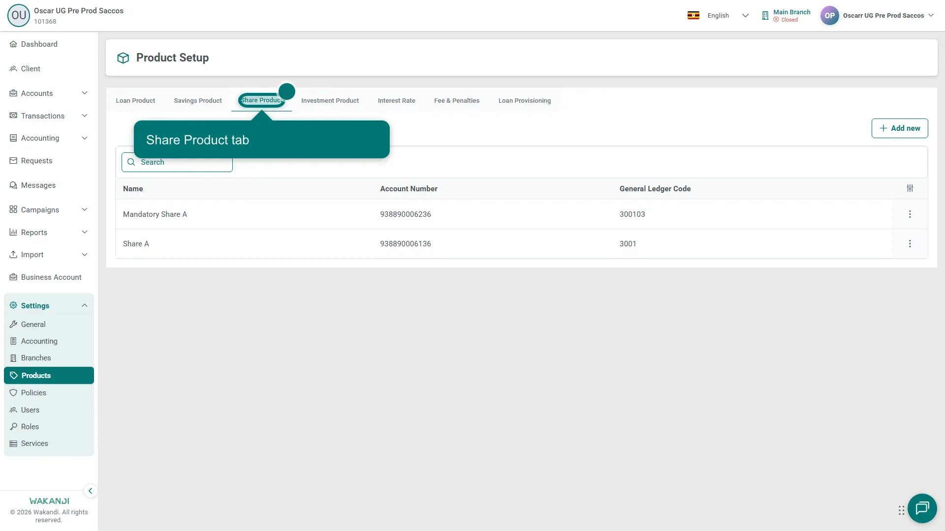 The Share Product tab under Product Setup, where you add the share types members can buy