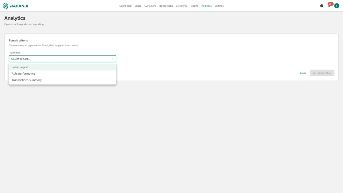 The Analytics report list, open to show Rule performance and Transactions summary