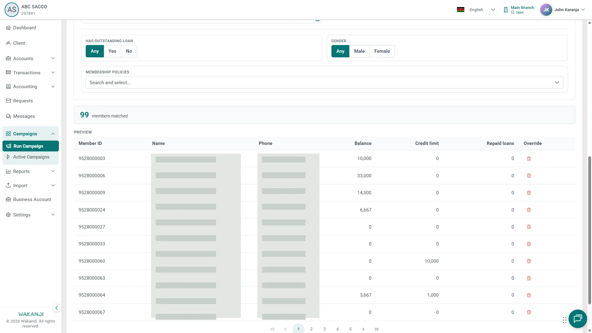 The Select Members step: quick filters and criteria on the left, with the Members matched count and a preview of matching members
